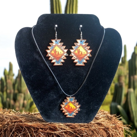 sassybritches boutique Jewelry - 🆕 Western earring necklace set - wood & leather
